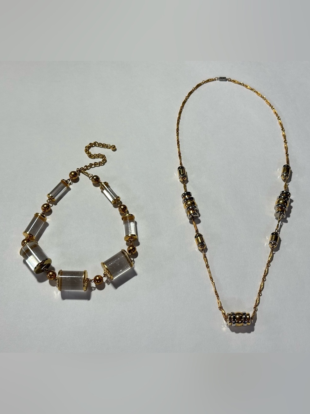 Vintage Acrylic Lucite Geometric Metal Beaded Necklace Lot Modernist 60s 70s